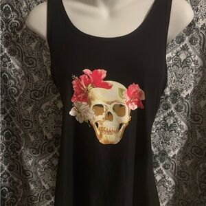 Cream and Black Graphic Sleeveless Tank Top